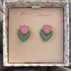 Betsey Johnson Pink and Green Floral Earrings NWT